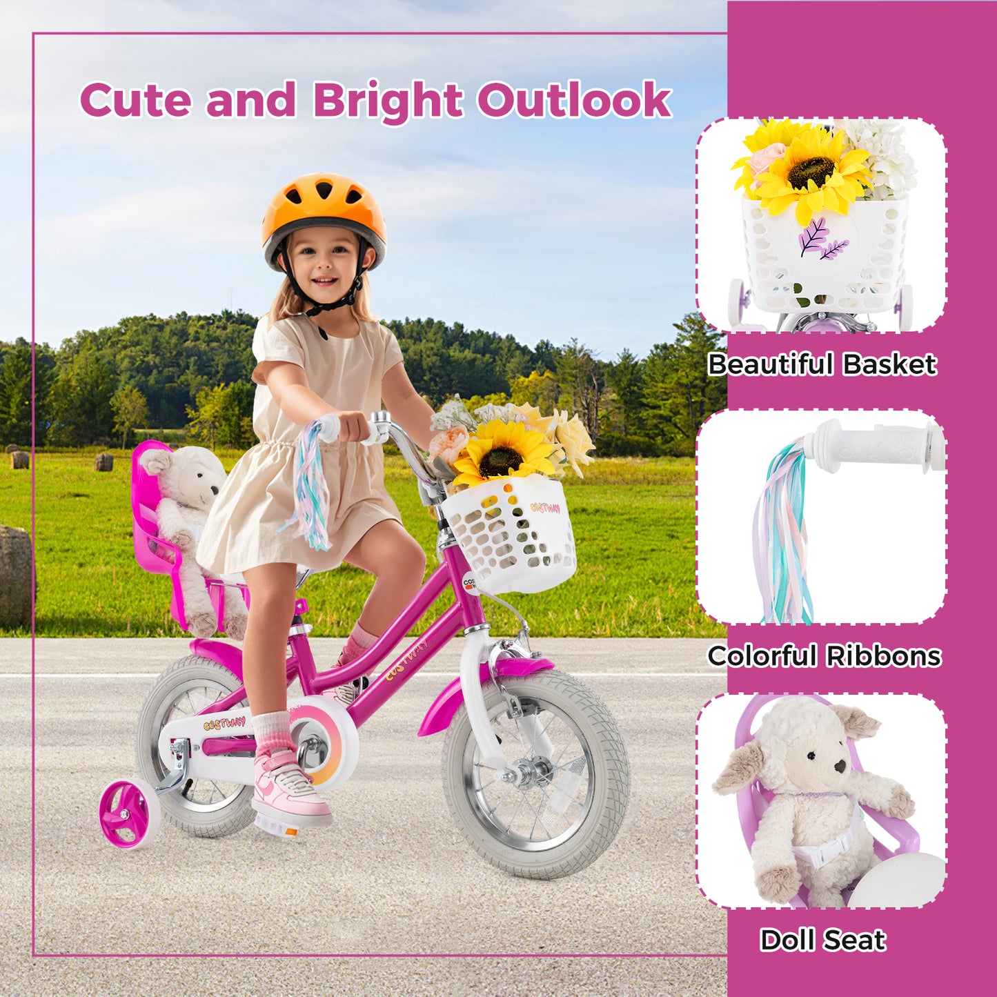 Kids Bike 12 Inch, Training Wheels, 2 Brake System, Rose Red Kids Bike at Gallery Canada