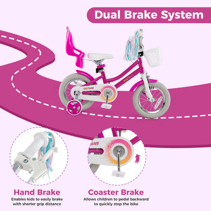 Kids Bike 12 Inch, Training Wheels, 2 Brake System, Rose Red Kids Bike at Gallery Canada