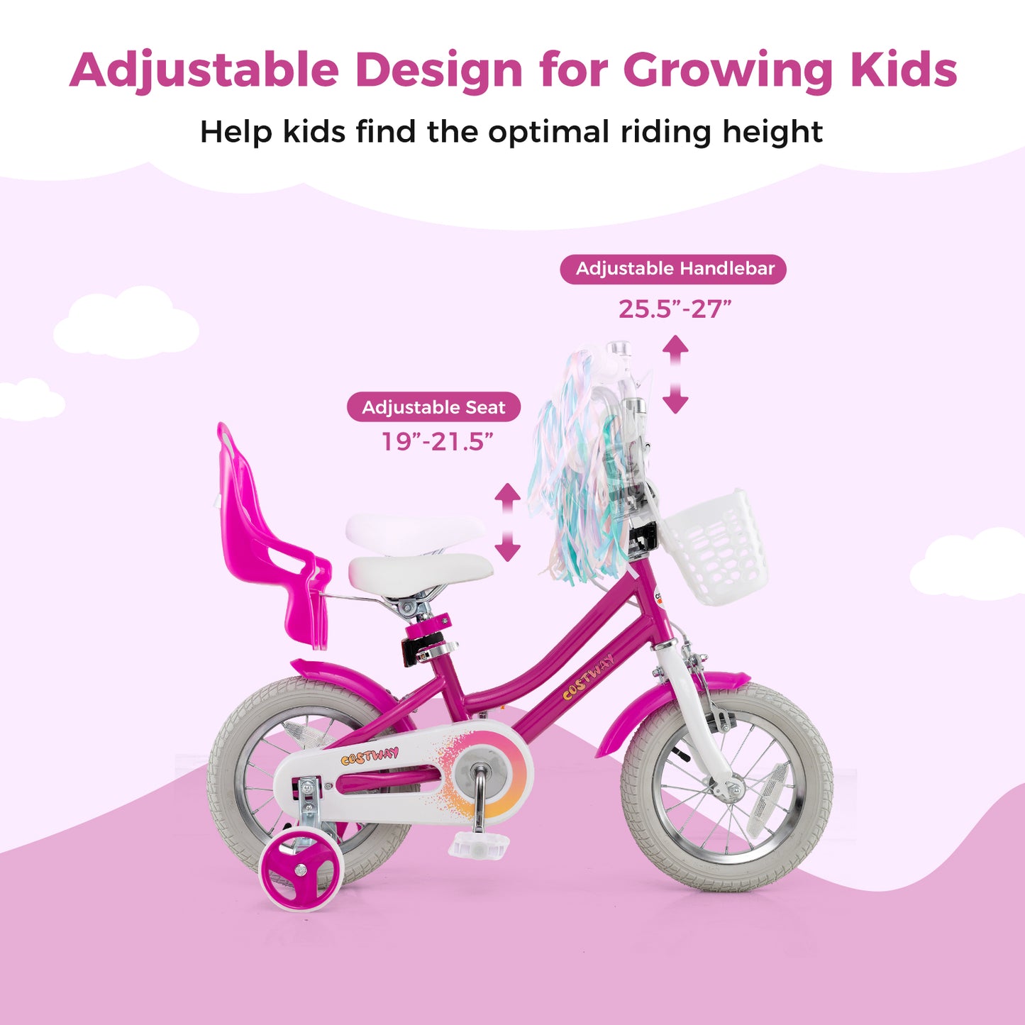 Kids Bike 12 Inch, Training Wheels, 2 Brake System, Rose Red Kids Bike at Gallery Canada
