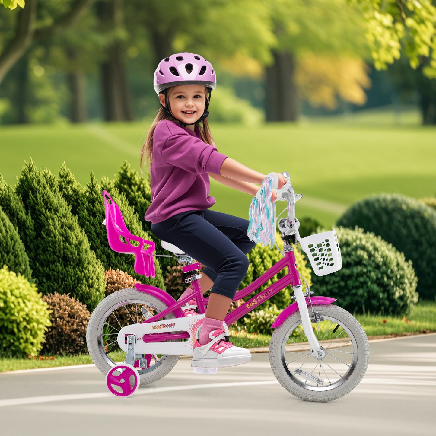 Kids Bike 14 Inch, Training Wheels, 2 Brake System, Rose Red Kids Bike at Gallery Canada