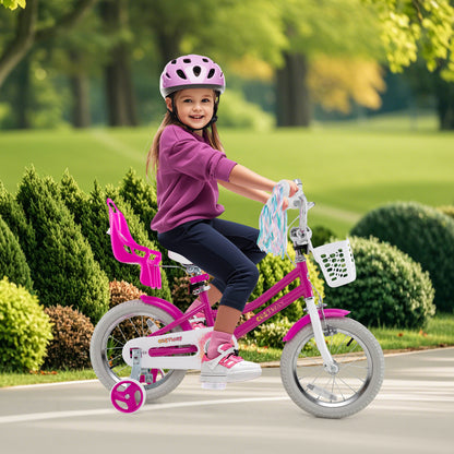 Kids Bike 14 Inch, Training Wheels, 2 Brake System, Rose Red Kids Bike at Gallery Canada