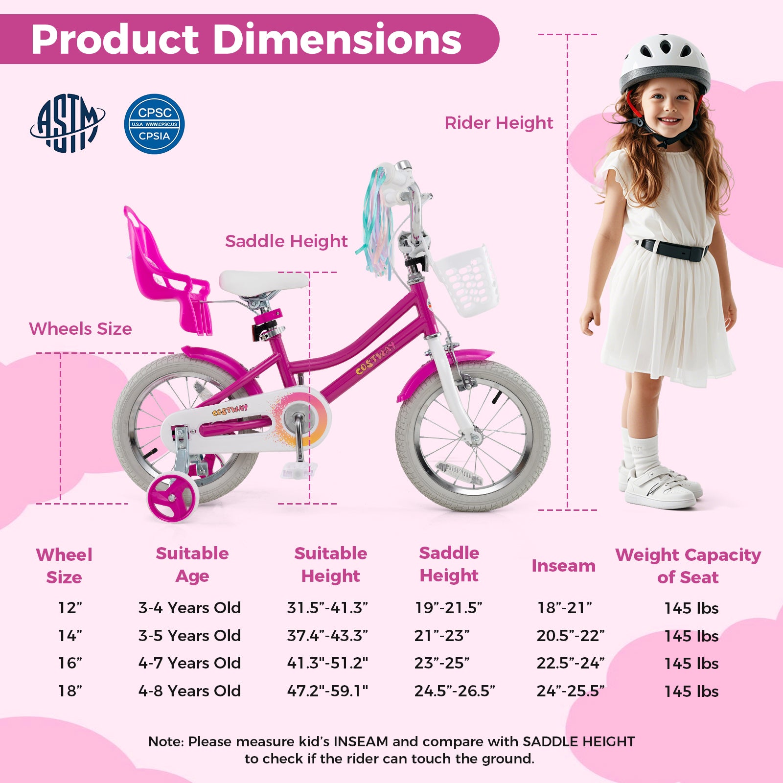 Kids Bike 14 Inch, Training Wheels, 2 Brake System, Rose Red Kids Bike at Gallery Canada