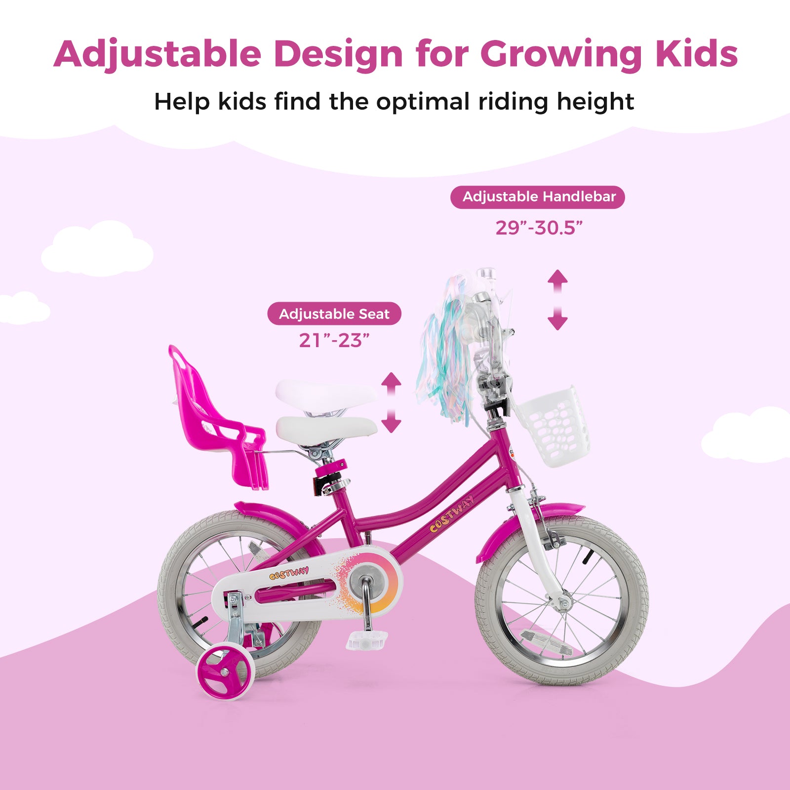 Kids Bike 14 Inch, Training Wheels, 2 Brake System, Rose Red Kids Bike at Gallery Canada