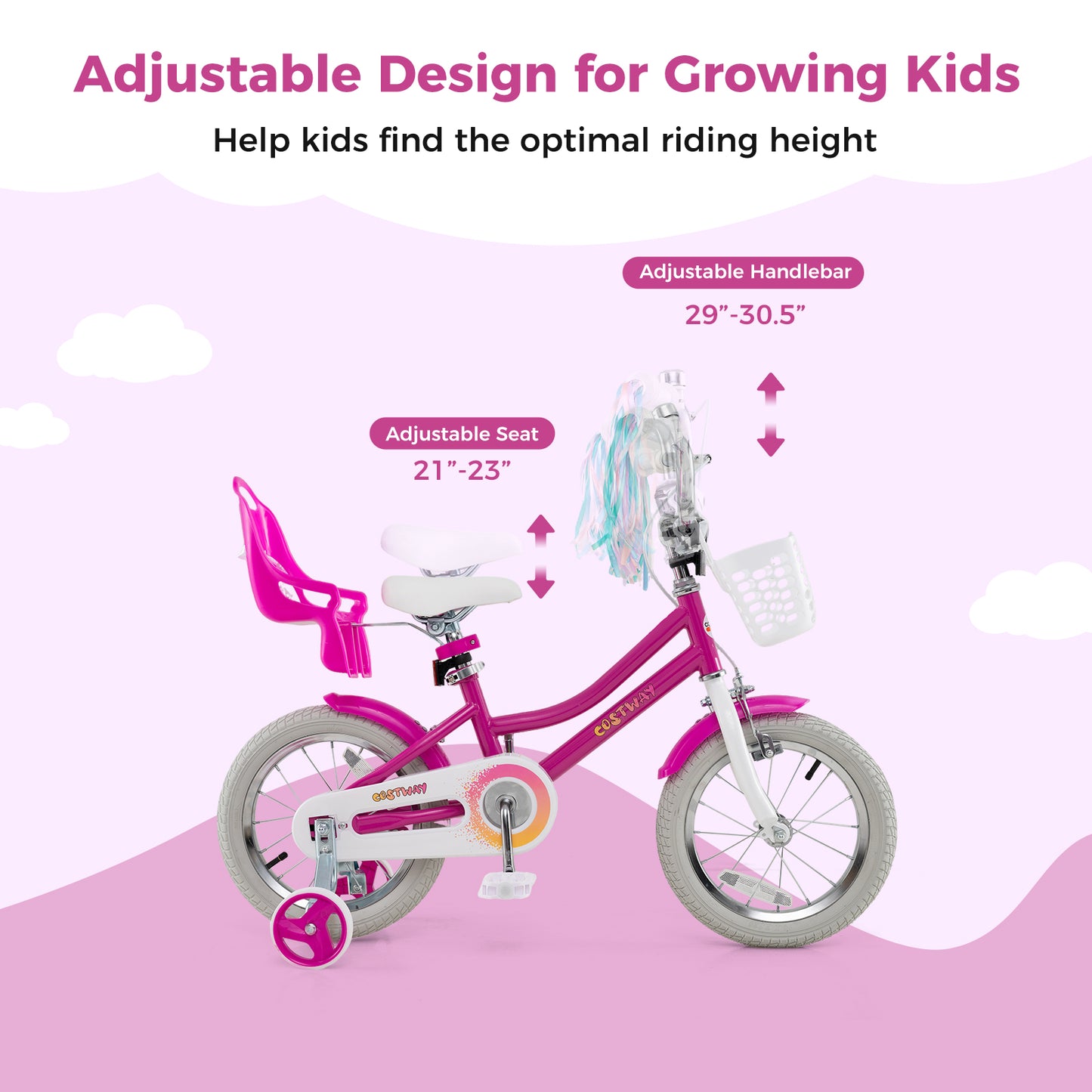 Kids Bike 14 Inch, Training Wheels, 2 Brake System, Rose Red Kids Bike at Gallery Canada