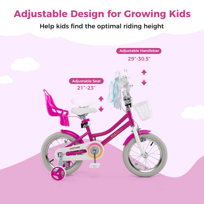 Kids Bike 14 Inch, Training Wheels, 2 Brake System, Rose Red Kids Bike at Gallery Canada