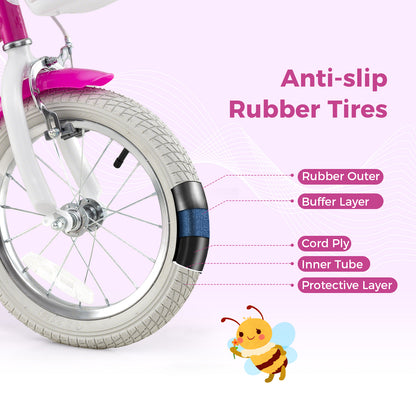 Kids Bike 14 Inch, Training Wheels, 2 Brake System, Rose Red Kids Bike at Gallery Canada