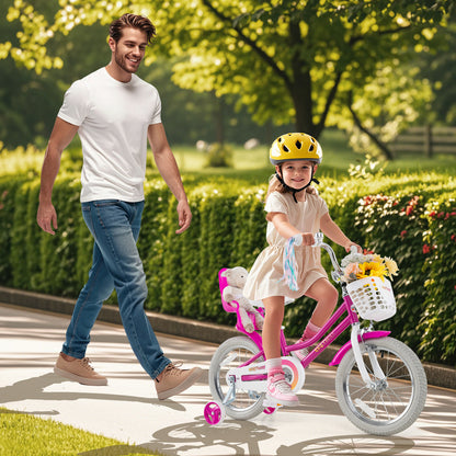 Kids Bike 16 Inch, Training Wheels, 2 Brake System, Rose Red Kids Bike at Gallery Canada