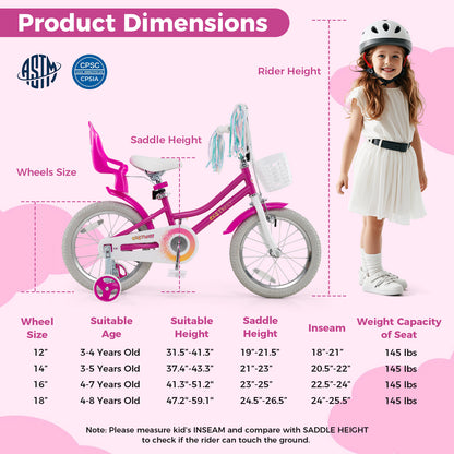 Kids Bike 16 Inch, Training Wheels, 2 Brake System, Rose Red Kids Bike at Gallery Canada