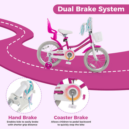 Kids Bike 16 Inch, Training Wheels, 2 Brake System, Rose Red Kids Bike at Gallery Canada