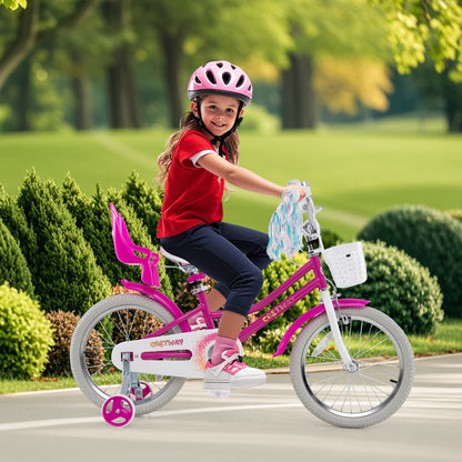Kids Bike 18 Inch, Training Wheels, 2 Brake System, 4-8 Years, Rose Red Kids Bike at Gallery Canada