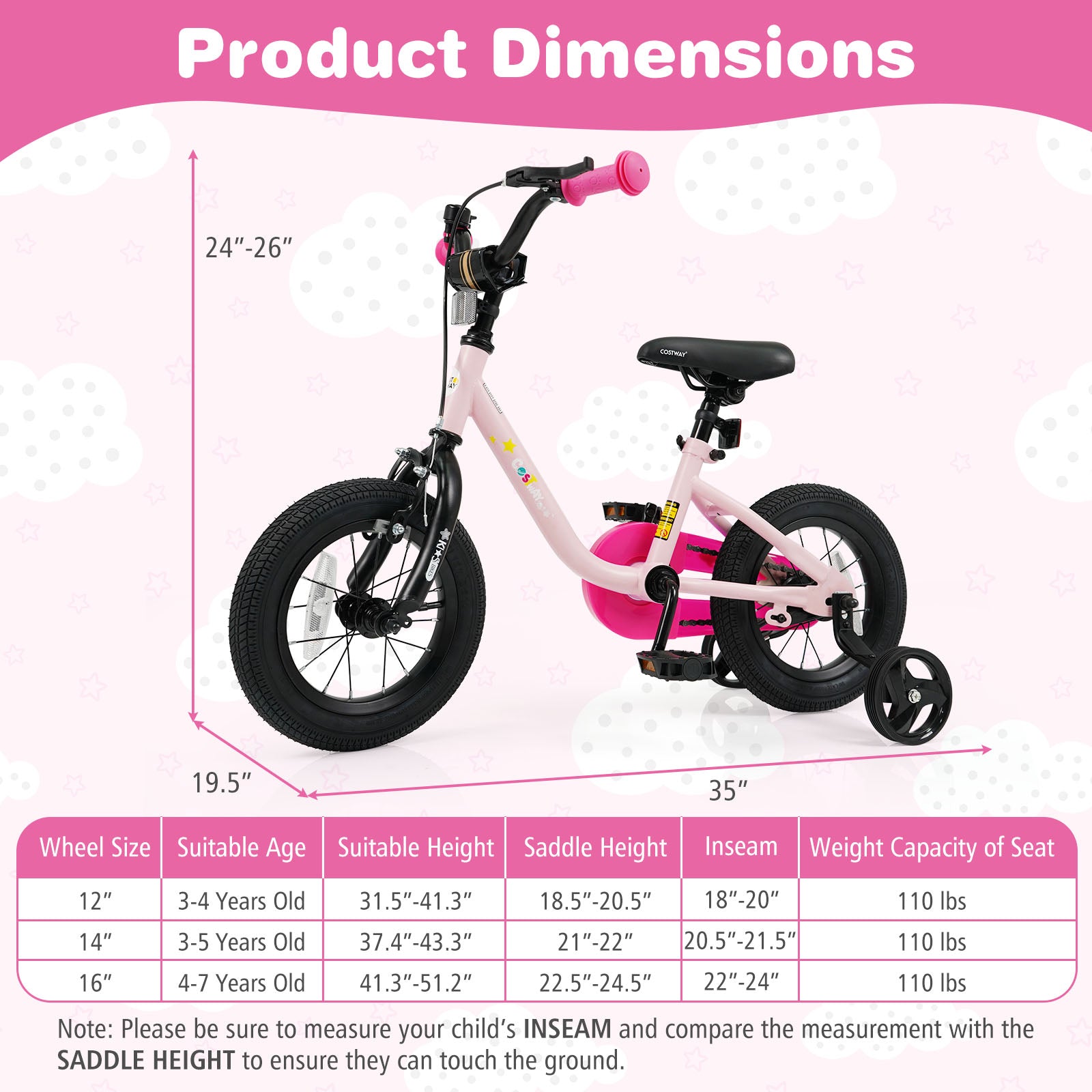 Kids Bike For 3-7 Years Old, 12 Inch, Children Bicycle, Pink Kids Bike at Gallery Canada