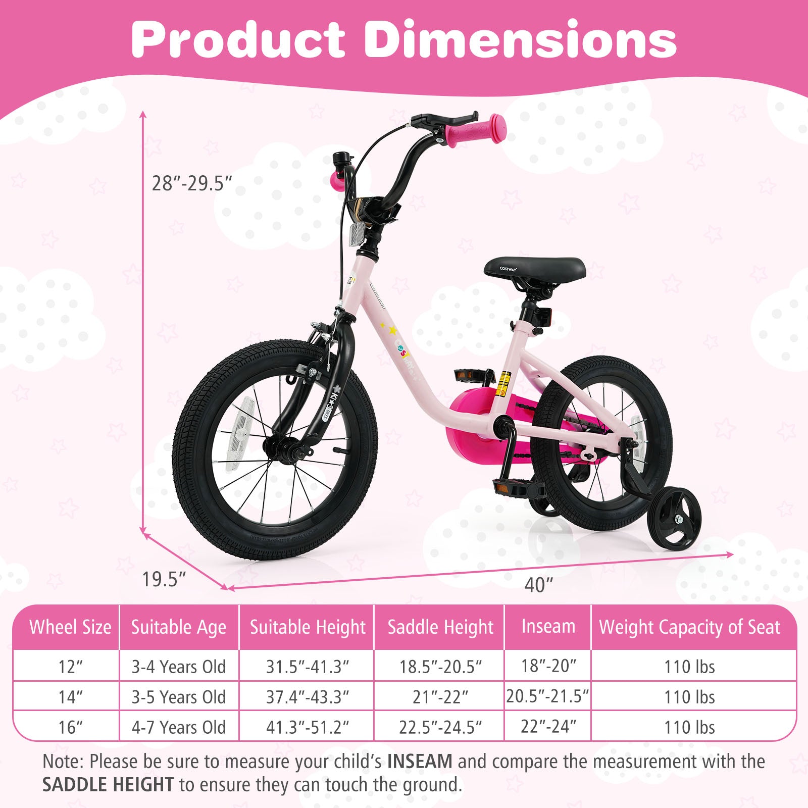 Kids Bike For 3-7 Years Old, 14 Inch, Pink Kids Bike at Gallery Canada