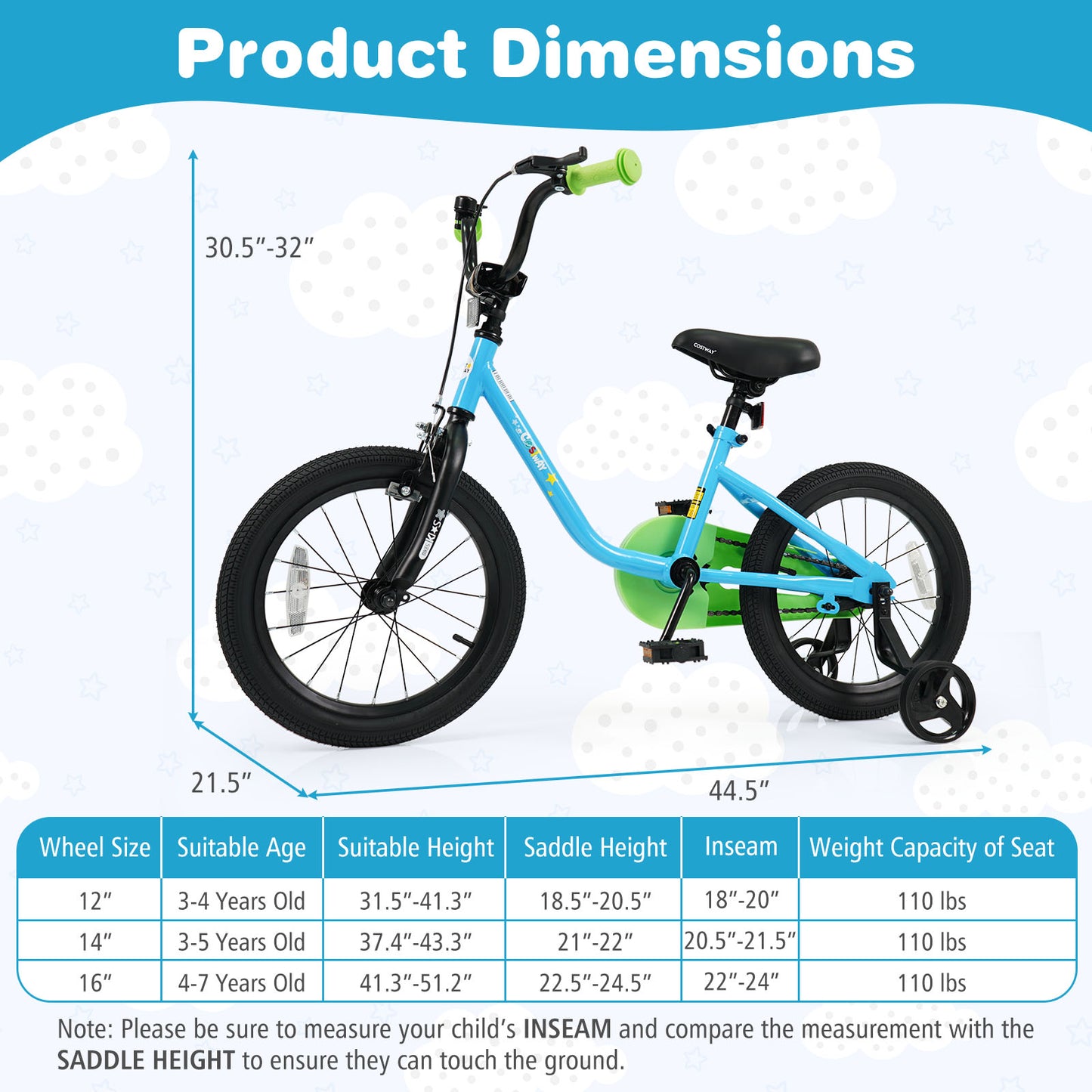 12/14/16-Inch Kids Bike For 3-7 Years, Blue Kids Bike at Gallery Canada