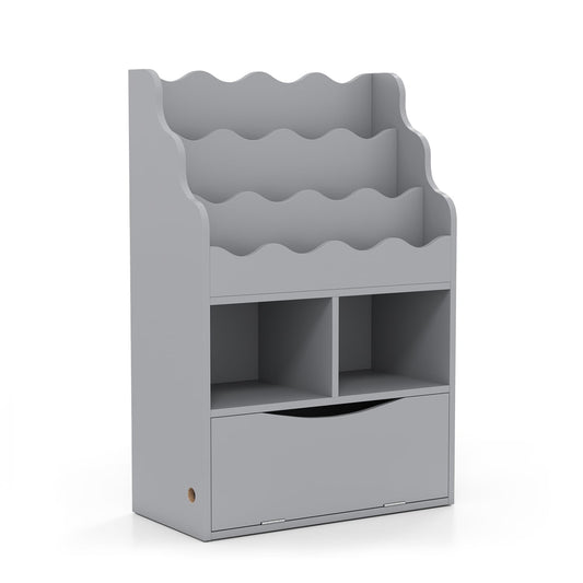 3-Tier Kids Bookcase with Shelves, Open Cubes, Flip Down Cabinet, Gray Bookcases Gray at Gallery Canada