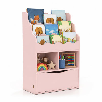 Kids 3-Tier Sling Bookcase, Open Cubes, Pink