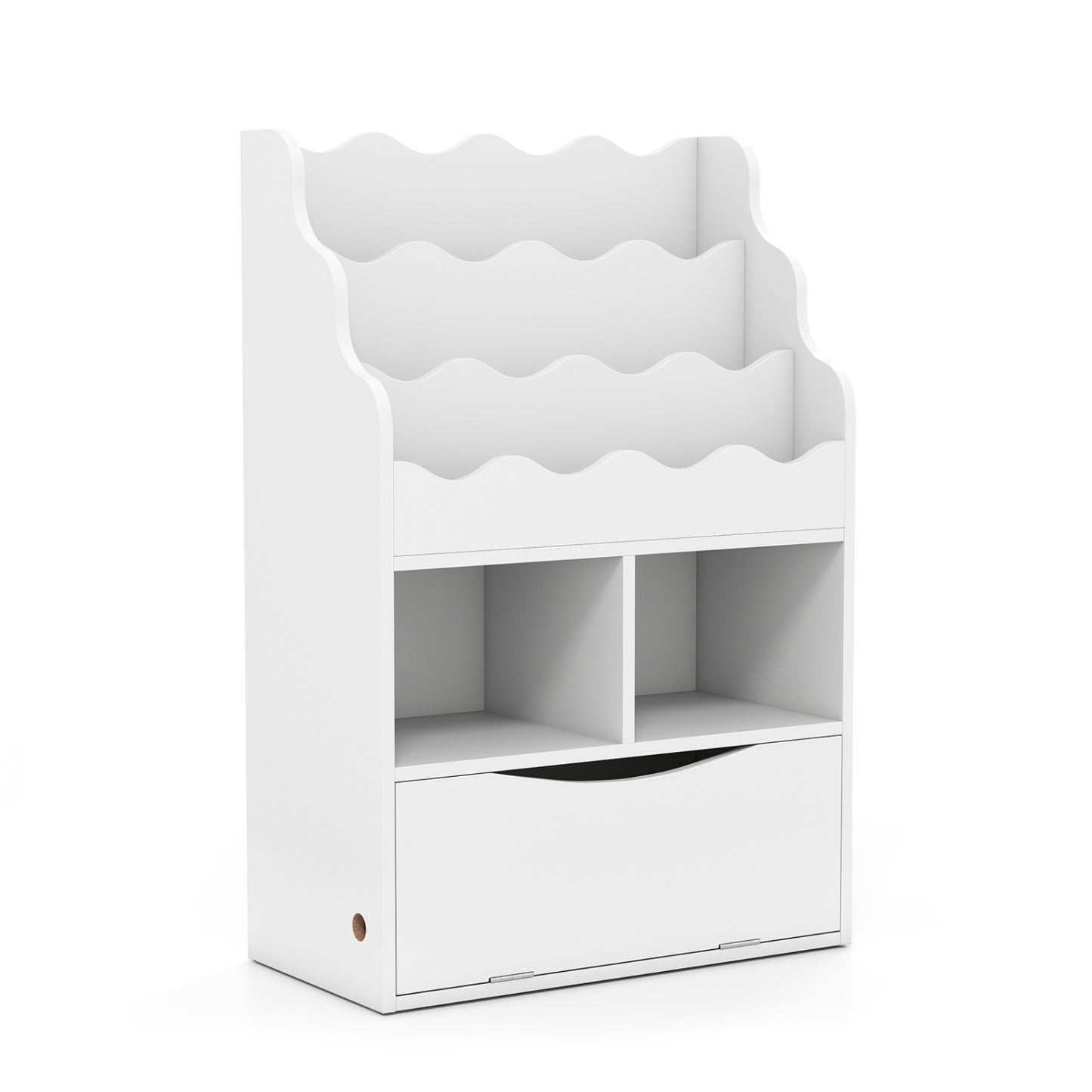 3-Tier Kids Bookcase, Sling Bookshelf with Cubes, Flip Down Cabinet, White