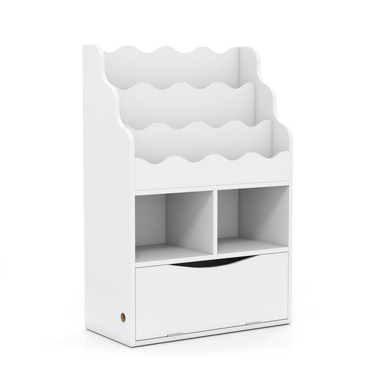 Kids 3-Tier Sling Bookshelf, Open Cubes, Flip Down Cabinet, White Bookcases White at Gallery Canada