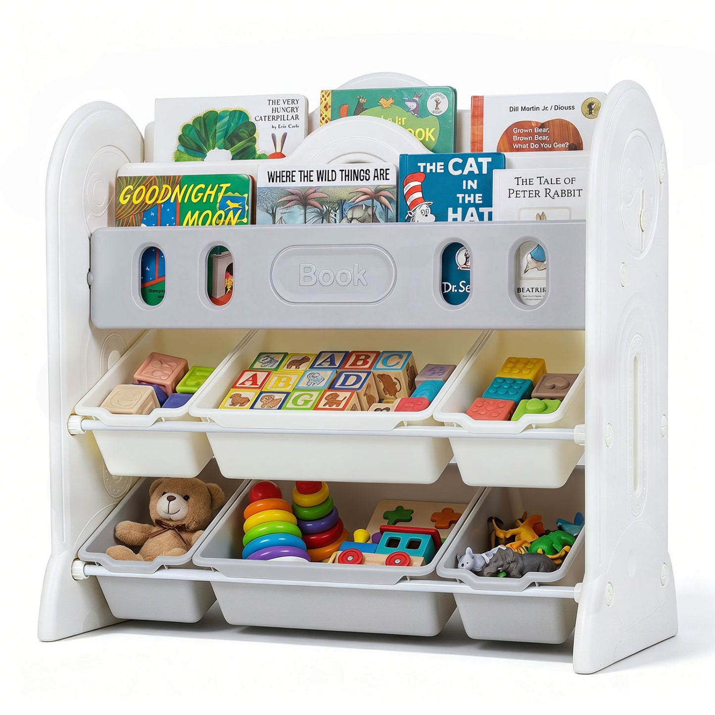 Kids Bookshelf With 2 Front-Facing Racks, Toy Storage Organizer