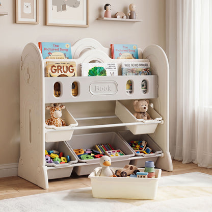 Kids Bookshelf With 2 Front-Facing Racks, Toy Storage Organizer