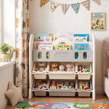 Kids Bookshelf With 2 Front-Facing Racks, Toy Storage Organizer