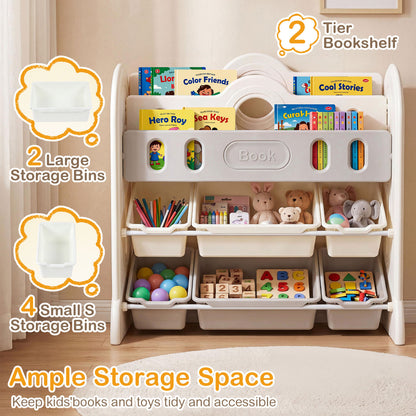 Kids Bookshelf With 2 Front-Facing Racks, Toy Storage Organizer