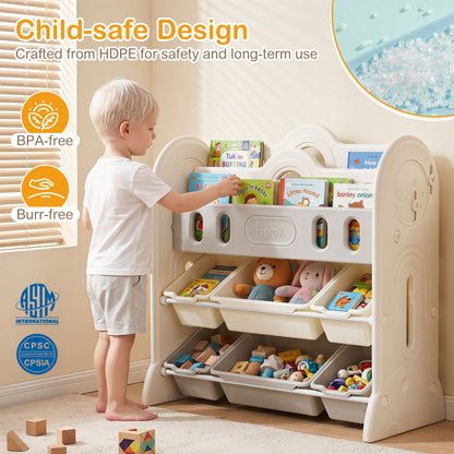 Kids Bookshelf With 2 Front-Facing Racks, Toy Storage Organizer