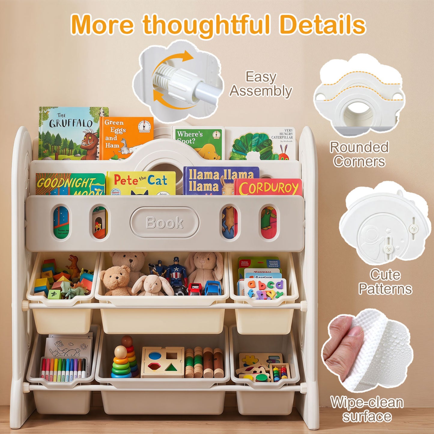 Kids Bookshelf With 2 Front-Facing Racks, Toy Storage Organizer
