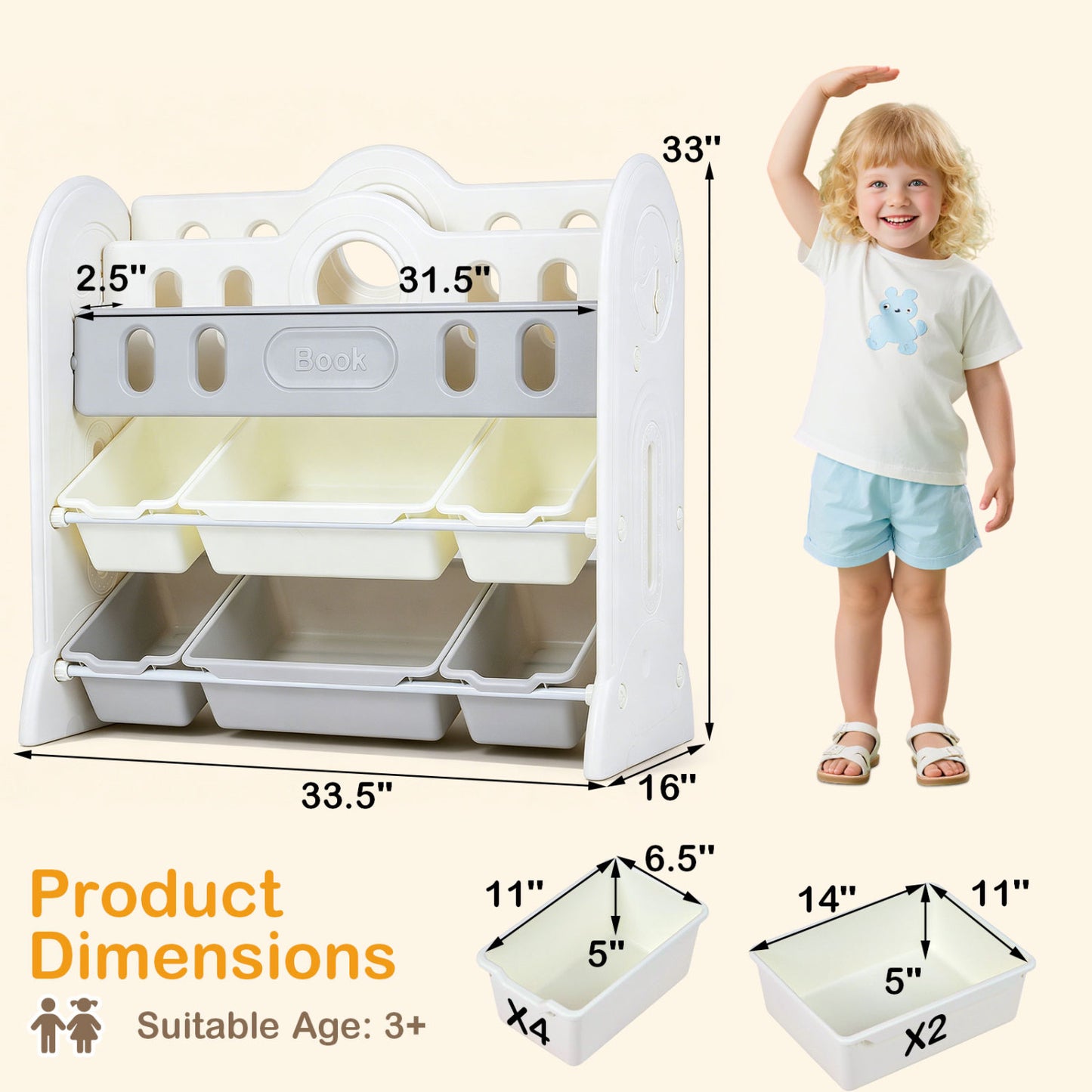 Kids Bookshelf With 2 Front-Facing Racks, Toy Storage Organizer