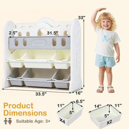 Kids Bookshelf With 2 Front-Facing Racks, Toy Storage Organizer