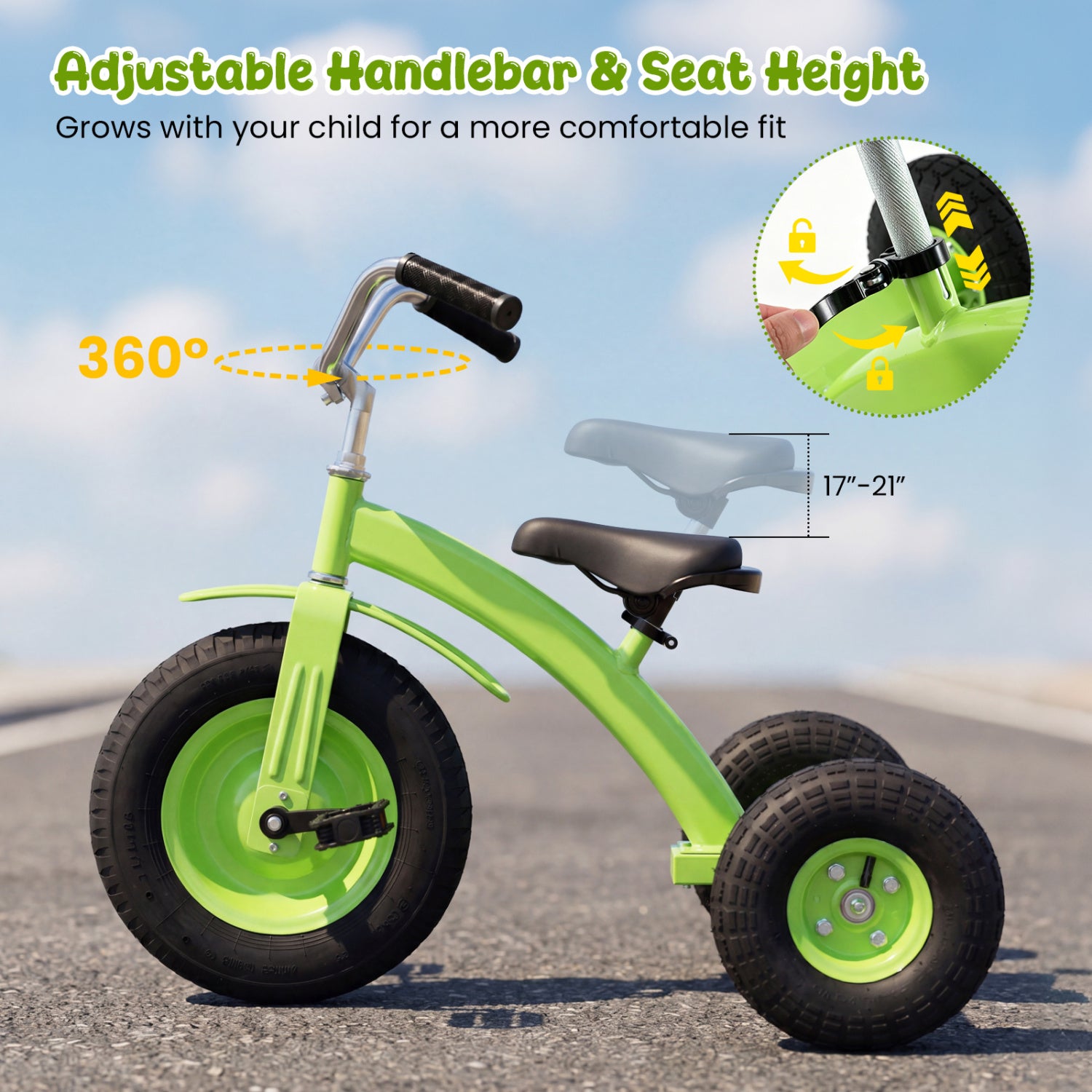 Kids Carbon Steel Bike with 15 Inch Inflatable Rubber Tires, Green Kids Bike at Gallery Canada
