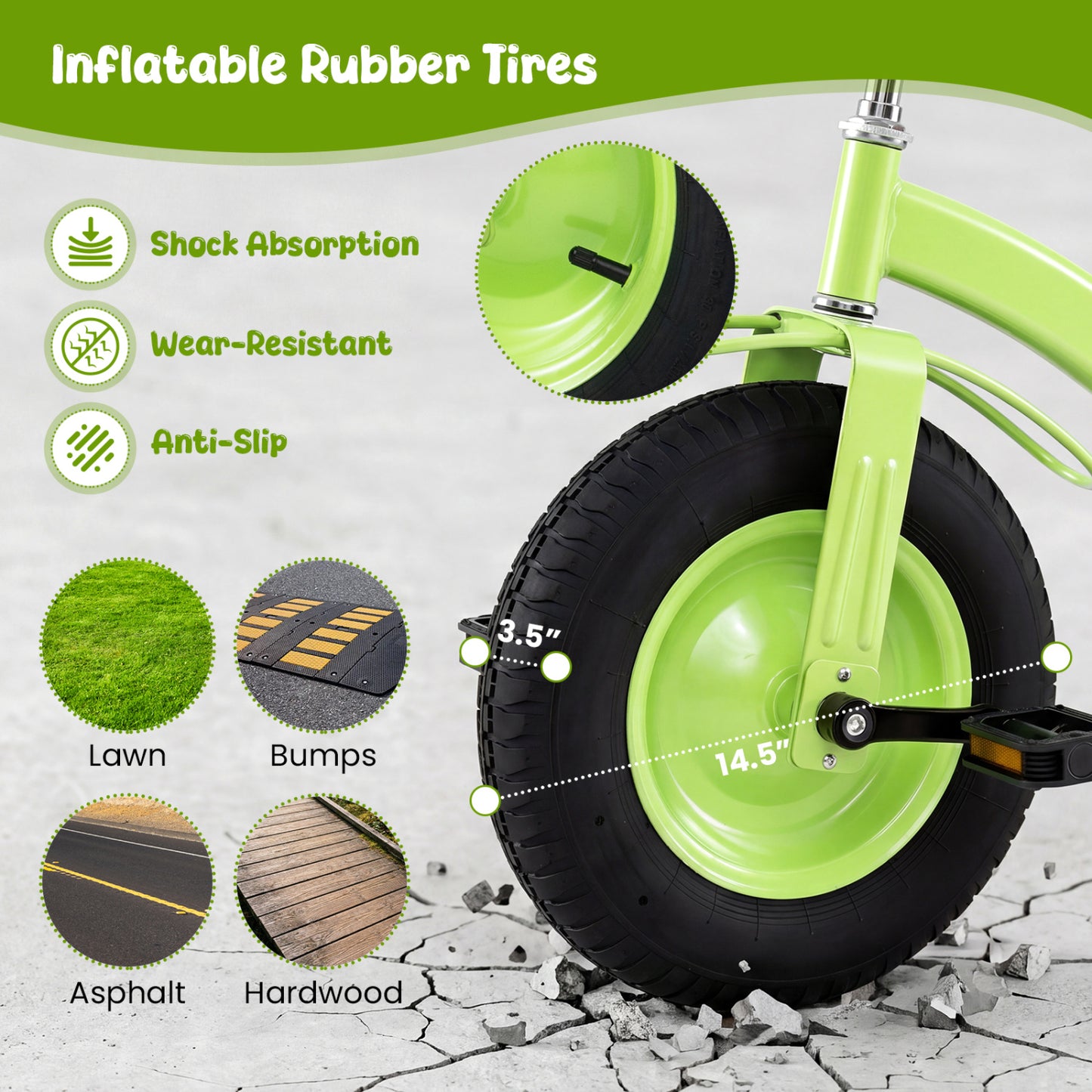 Kids Carbon Steel Bike with 15 Inch Inflatable Rubber Tires, Green Kids Bike at Gallery Canada