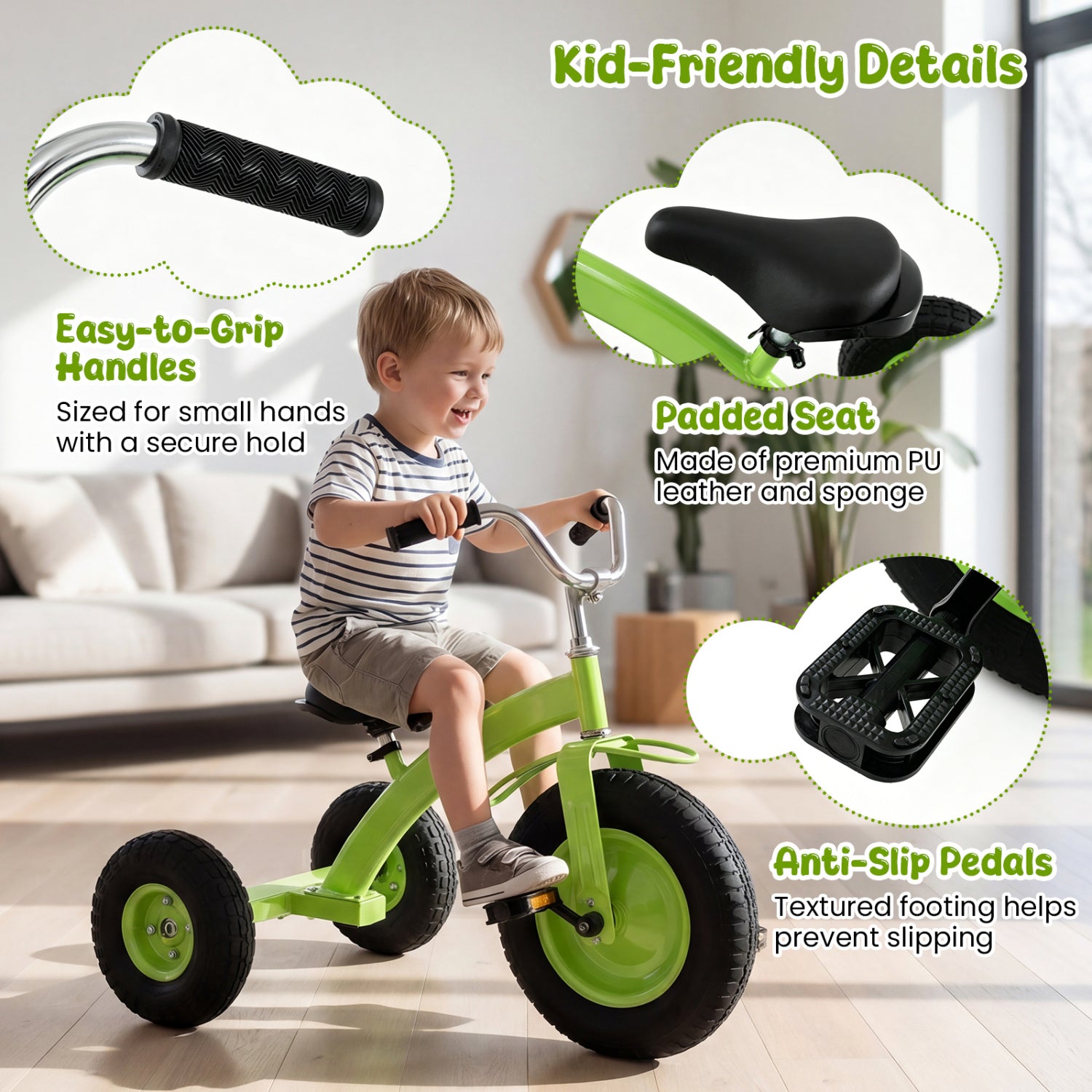 Kids Carbon Steel Bike with 15 Inch Inflatable Rubber Tires, Green Kids Bike at Gallery Canada