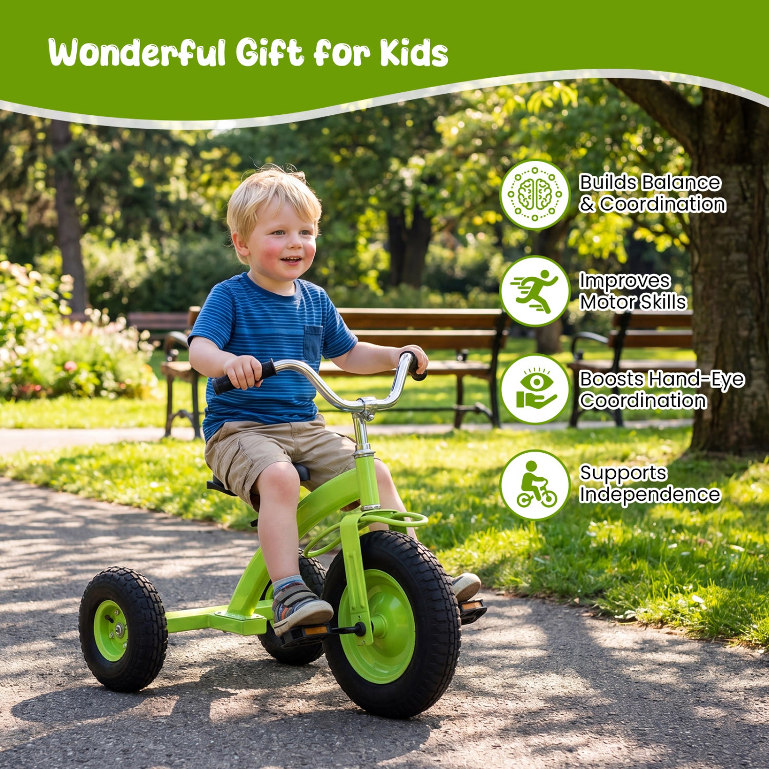 Kids Carbon Steel Bike with 15 Inch Inflatable Rubber Tires, Green Kids Bike at Gallery Canada