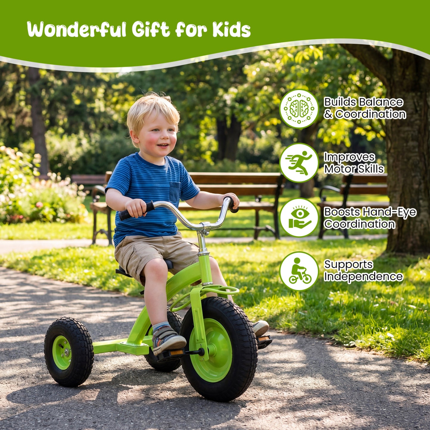Kids Carbon Steel Bike with 15 Inch Inflatable Rubber Tires, Green Kids Bike at Gallery Canada