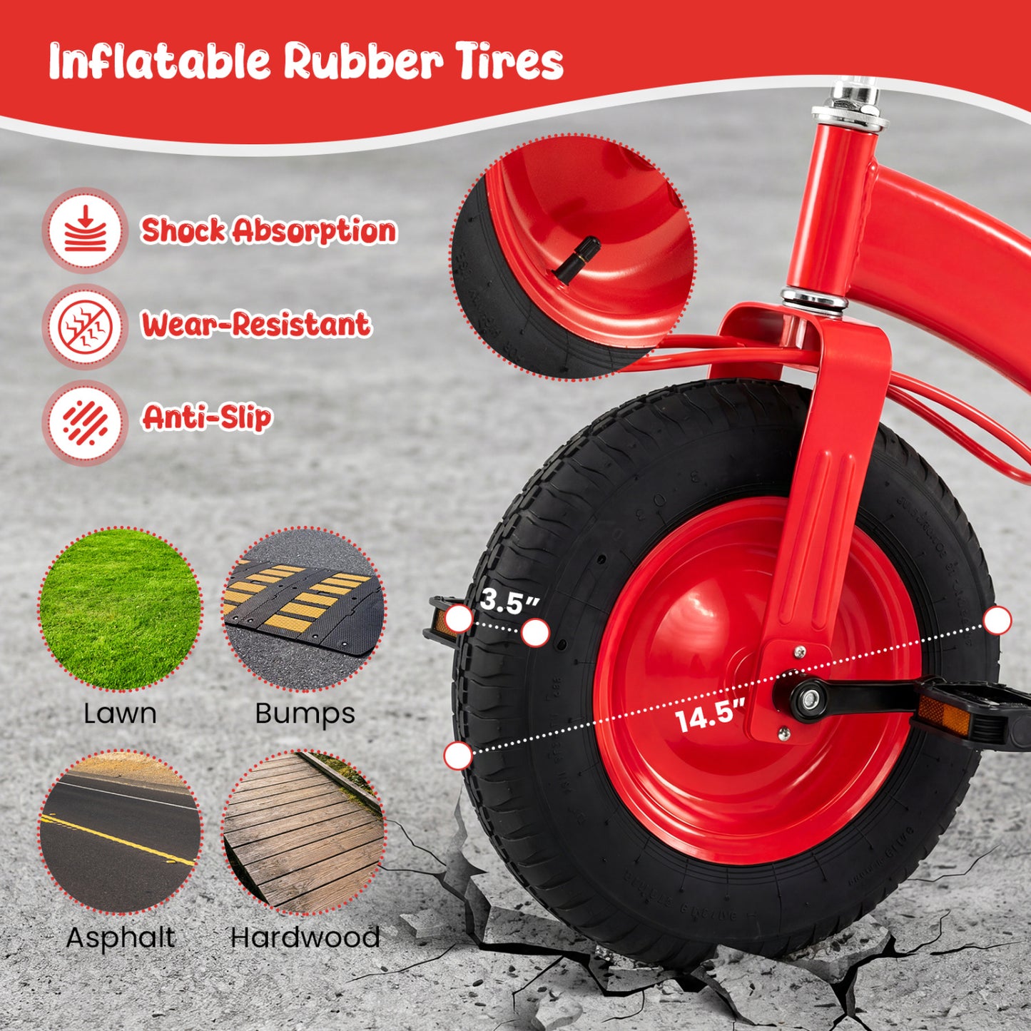 Kids Carbon Steel Bike with 15 Inch Inflatable Rubber Tires, Red Kids Bike at Gallery Canada