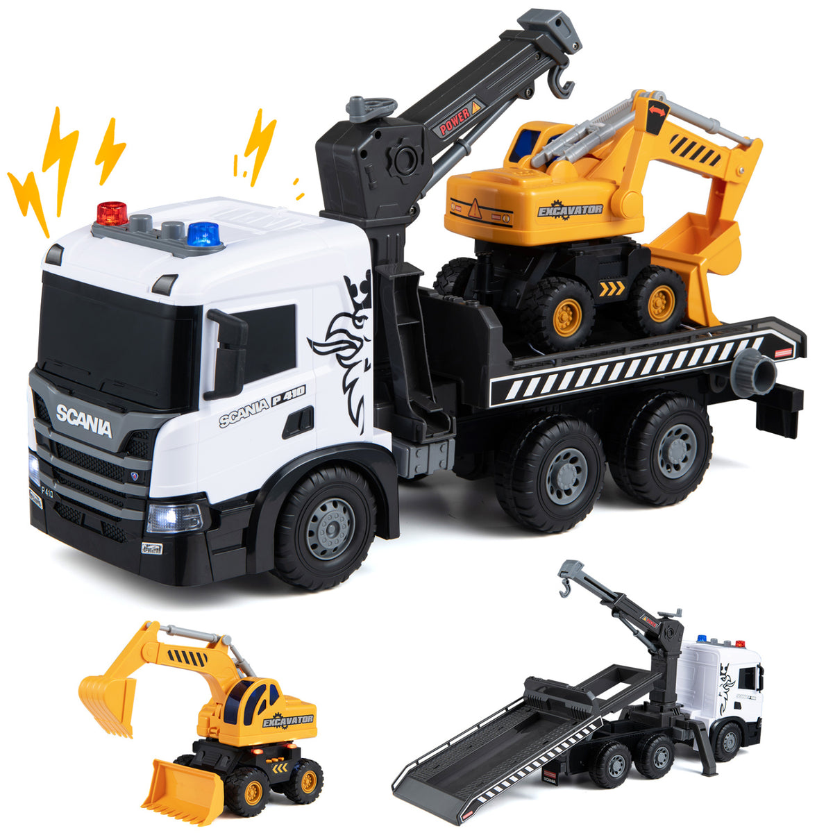 Ensemble de camions de construction pour enfants, dépanneuse de secours, sons, blanc