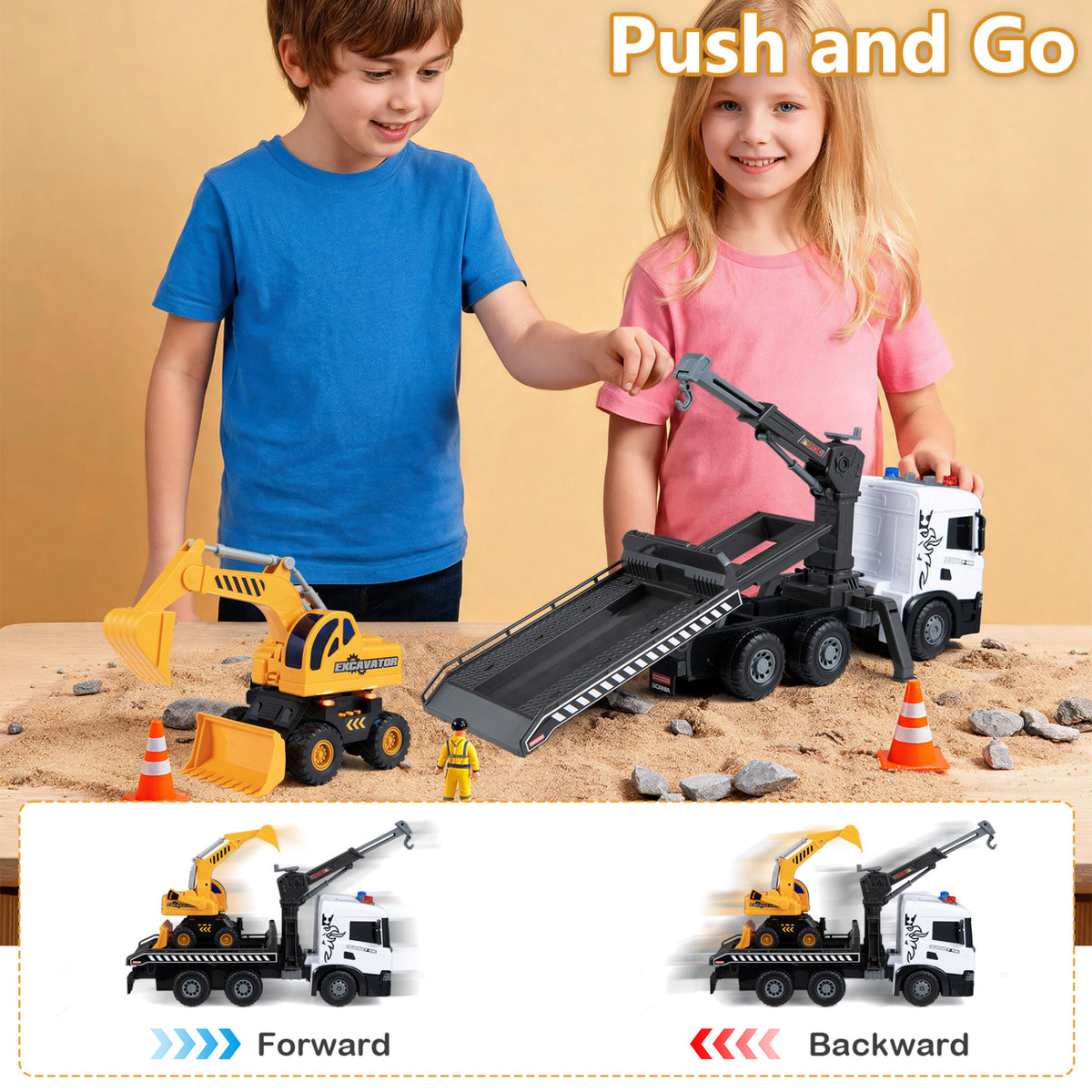 Ensemble de camions de construction pour enfants, dépanneuse de secours, sons, blanc