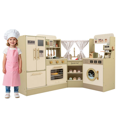 Kids Corner Play Kitchen with Faucet and Dishwasher and Stoves, Green