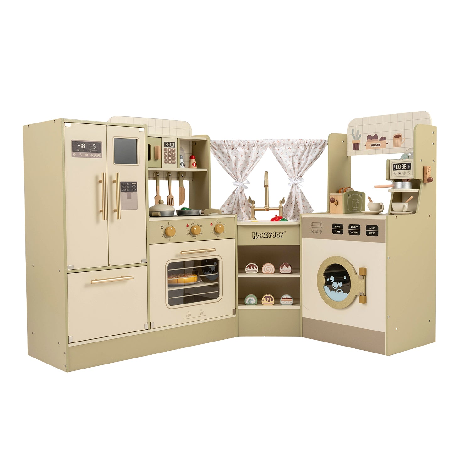 Kids Corner Play Kitchen with Faucet and Dishwasher and Stoves, Green