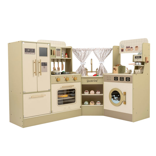 Kids Corner Play Kitchen with Faucet and Dishwasher and Stoves, Green