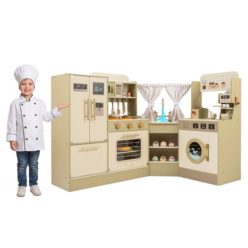 Kids Corner Play Kitchen with Faucet and Dishwasher and Stoves, Green