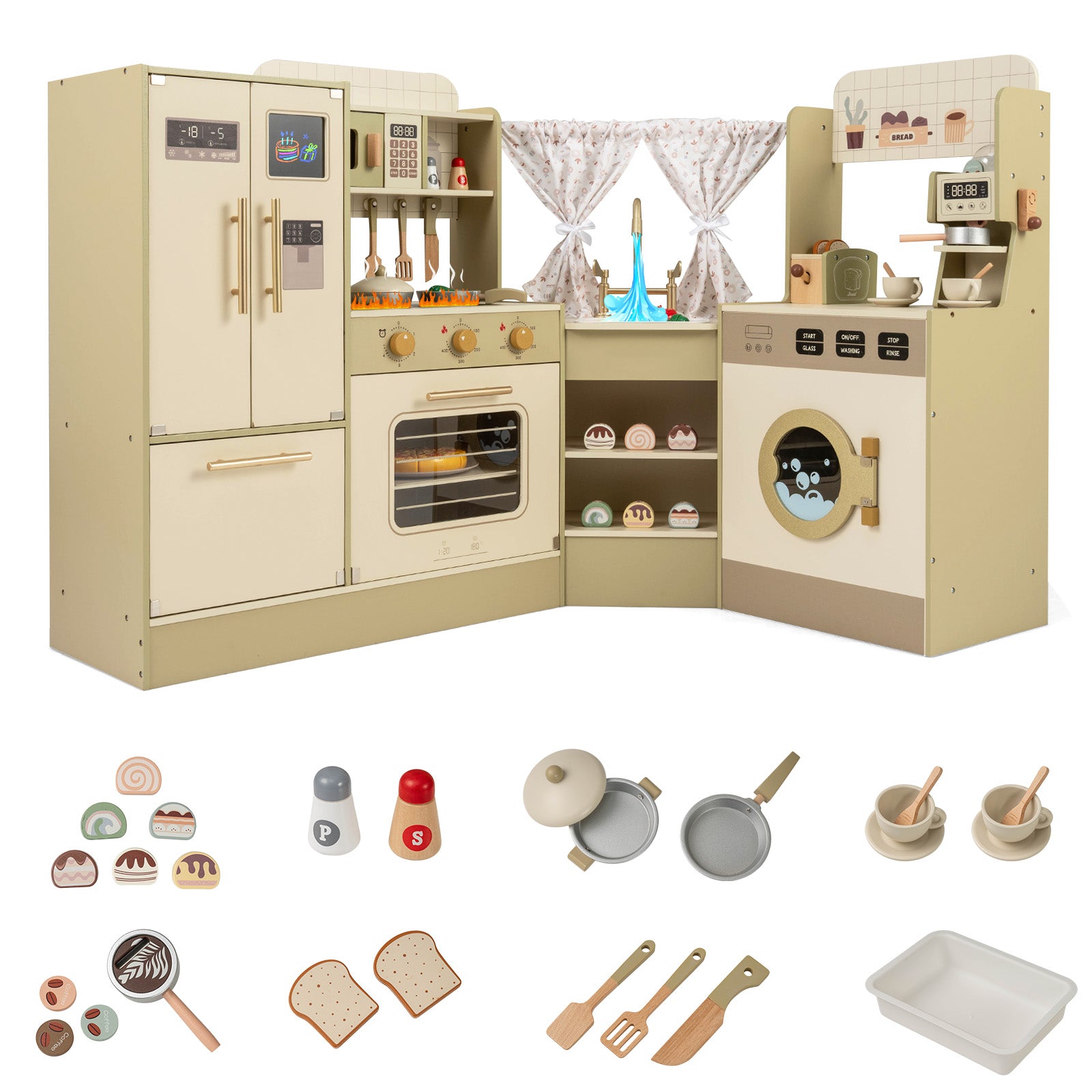 Kids Corner Play Kitchen with Faucet and Dishwasher and Stoves, Green Play Kitchen Sets at Gallery Canada