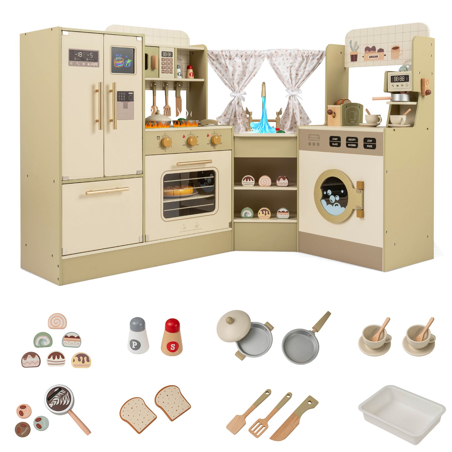Kids Corner Play Kitchen with Faucet and Dishwasher and Stoves, Green Play Kitchen Sets at Gallery Canada