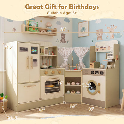 Kids Corner Play Kitchen with Faucet and Dishwasher and Stoves, Green Play Kitchen Sets at Gallery Canada