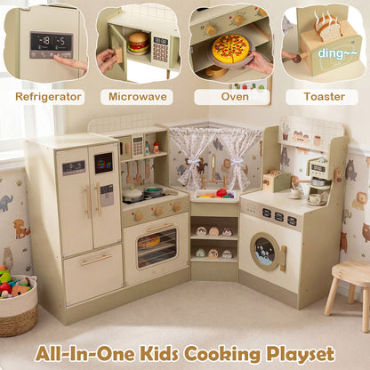 Kids Corner Play Kitchen with Faucet and Dishwasher and Stoves, Green Play Kitchen Sets at Gallery Canada