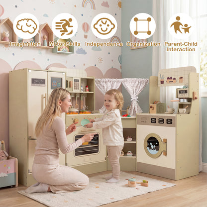 Kids Corner Play Kitchen with Faucet and Dishwasher and Stoves, Green Play Kitchen Sets at Gallery Canada