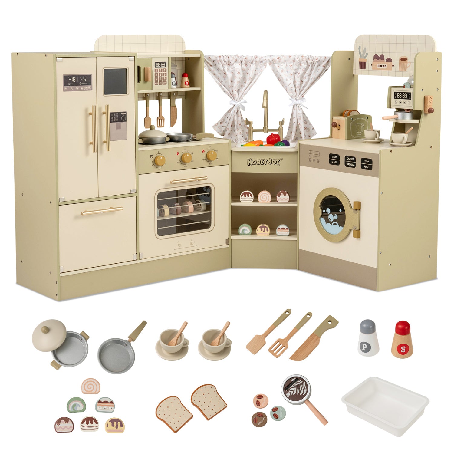 Kids Corner Play Kitchen with Faucet and Dishwasher and Stoves, Green Play Kitchen Sets at Gallery Canada