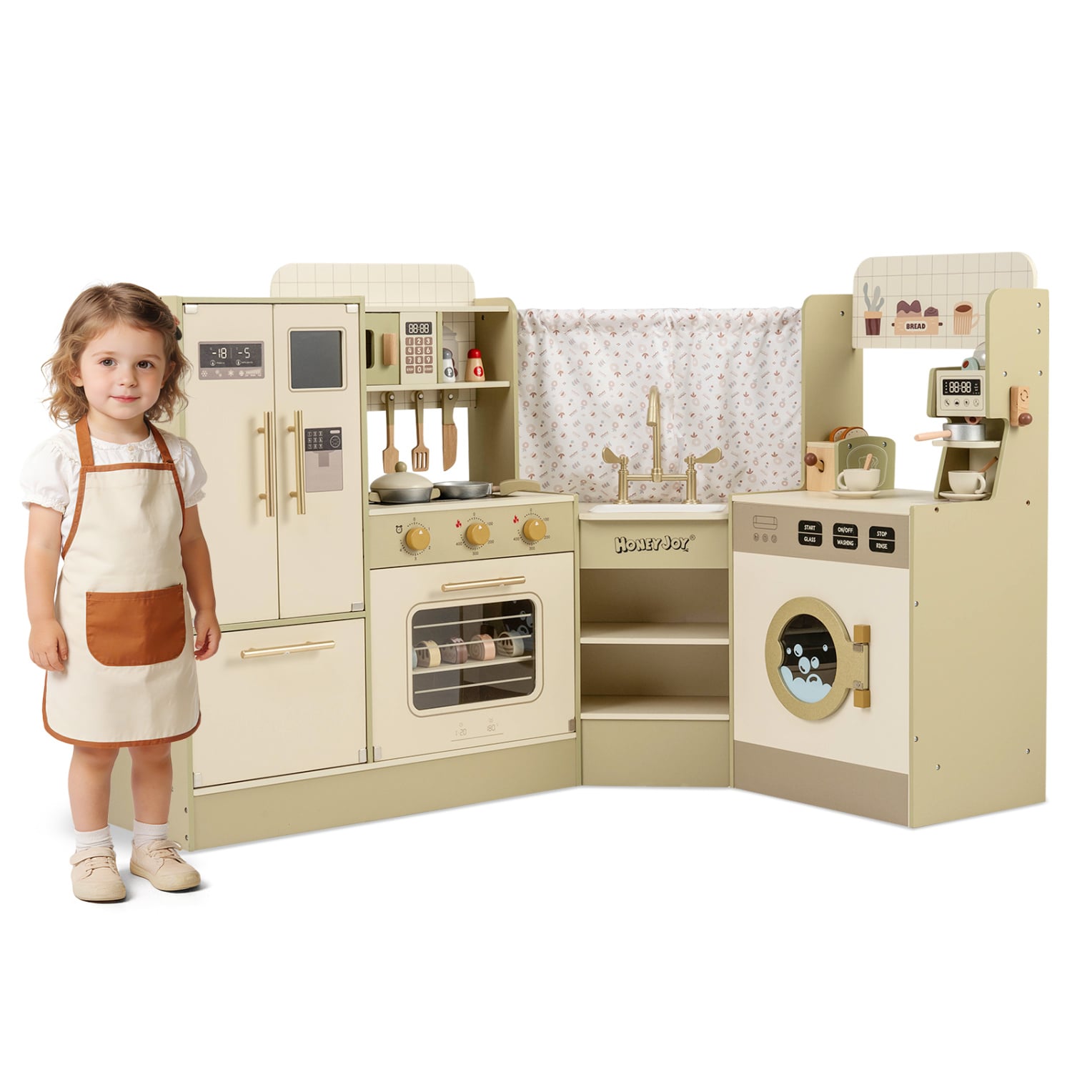 Kids Corner Play Kitchen with Faucet and Dishwasher and Stoves, Green Play Kitchen Sets Green at Gallery Canada