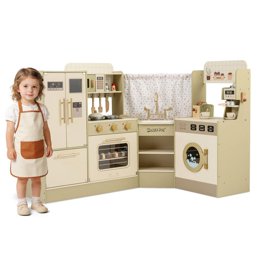 Kids Corner Play Kitchen with Faucet and Dishwasher and Stoves, Green