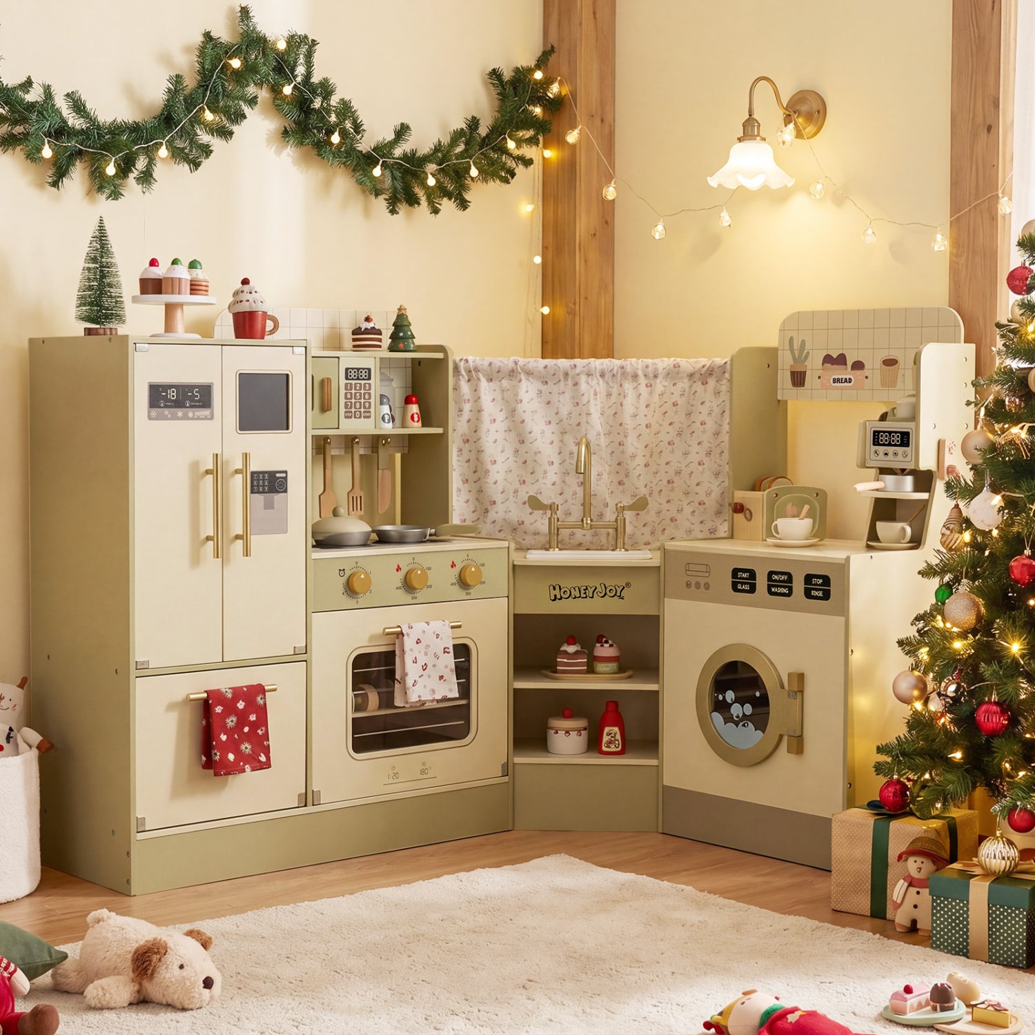 Kids Corner Play Kitchen with Faucet and Dishwasher and Stoves, Green Play Kitchen Sets at Gallery Canada